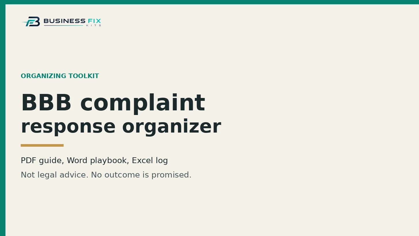 BBB Complaint Response Organizer Kit illustrated overview
