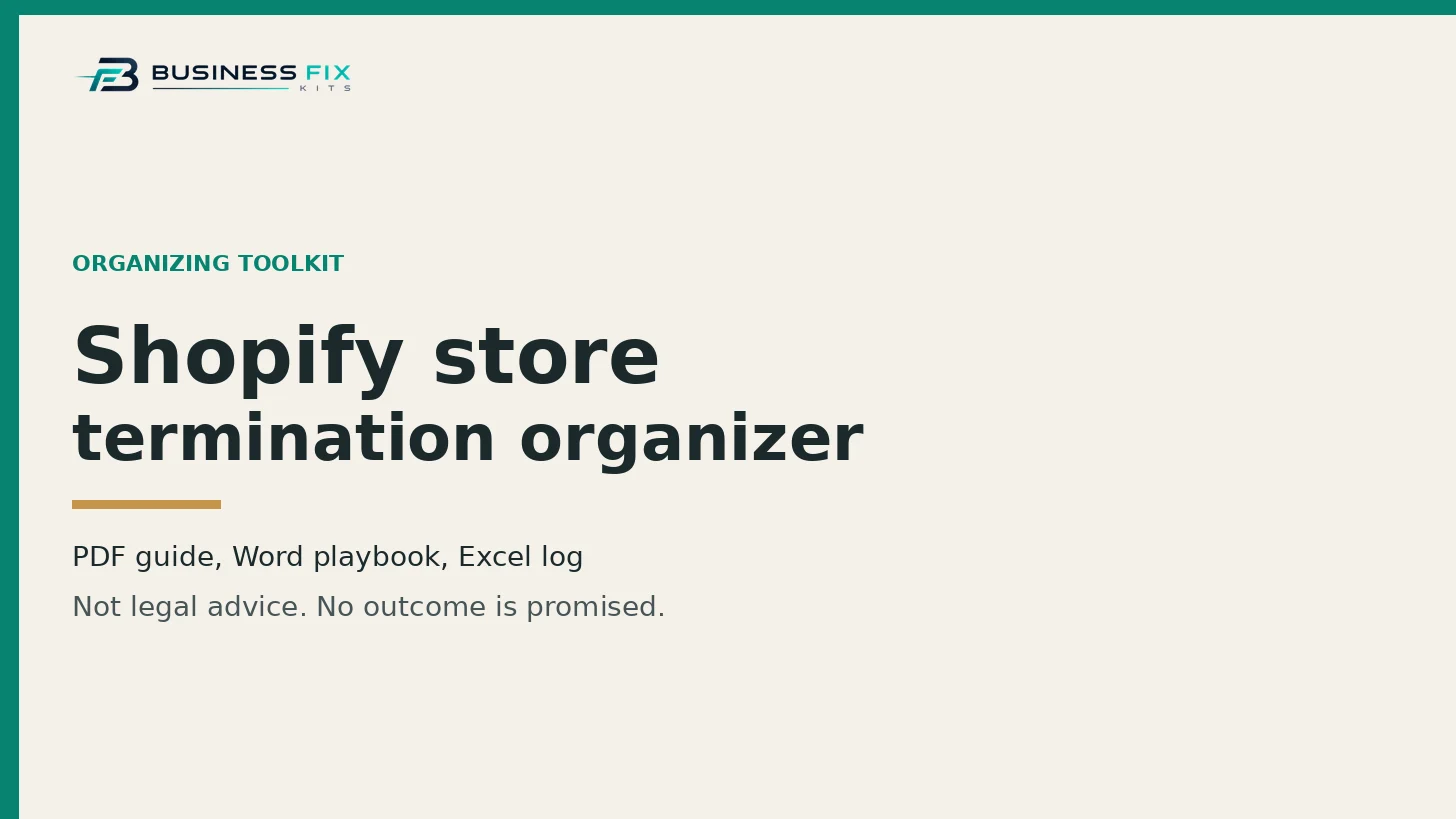 Shopify Store Termination Organizer Kit illustrated overview