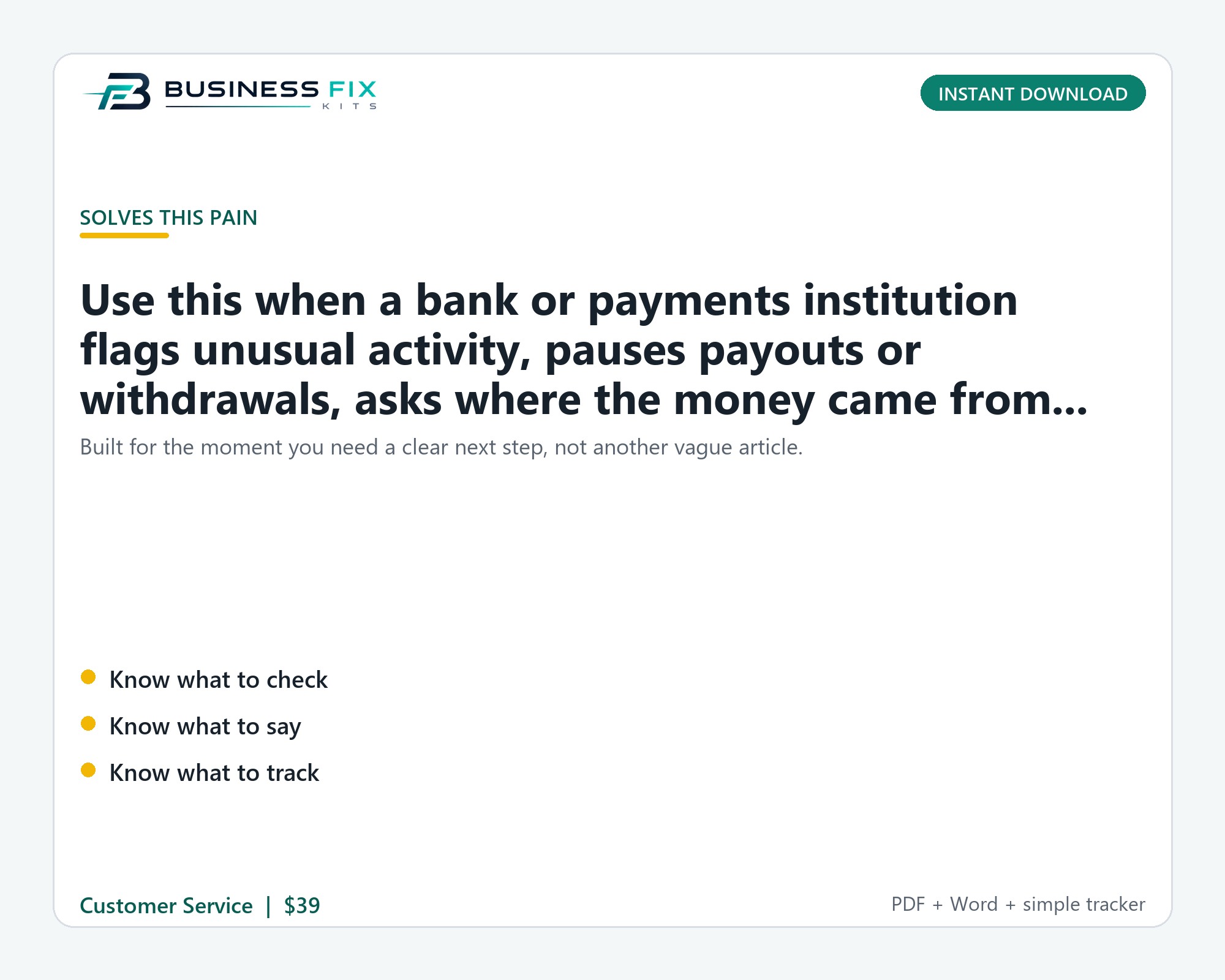 Business Bank Source of Funds Review Response Kit product preview