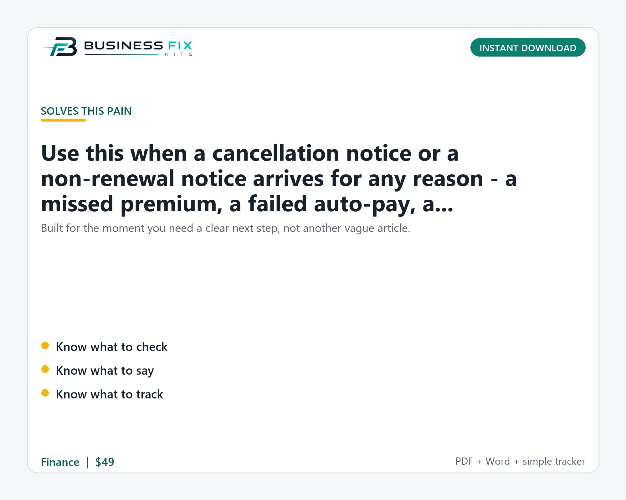 Business Insurance Cancellation + Reinstatement Kit product preview