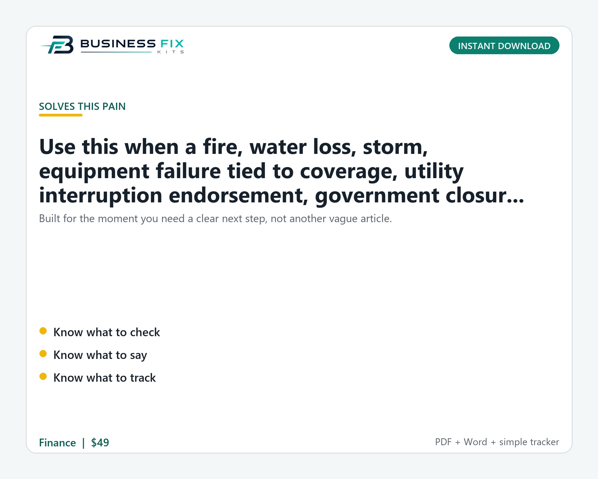 Business Interruption Insurance Claim Documentation Kit product preview