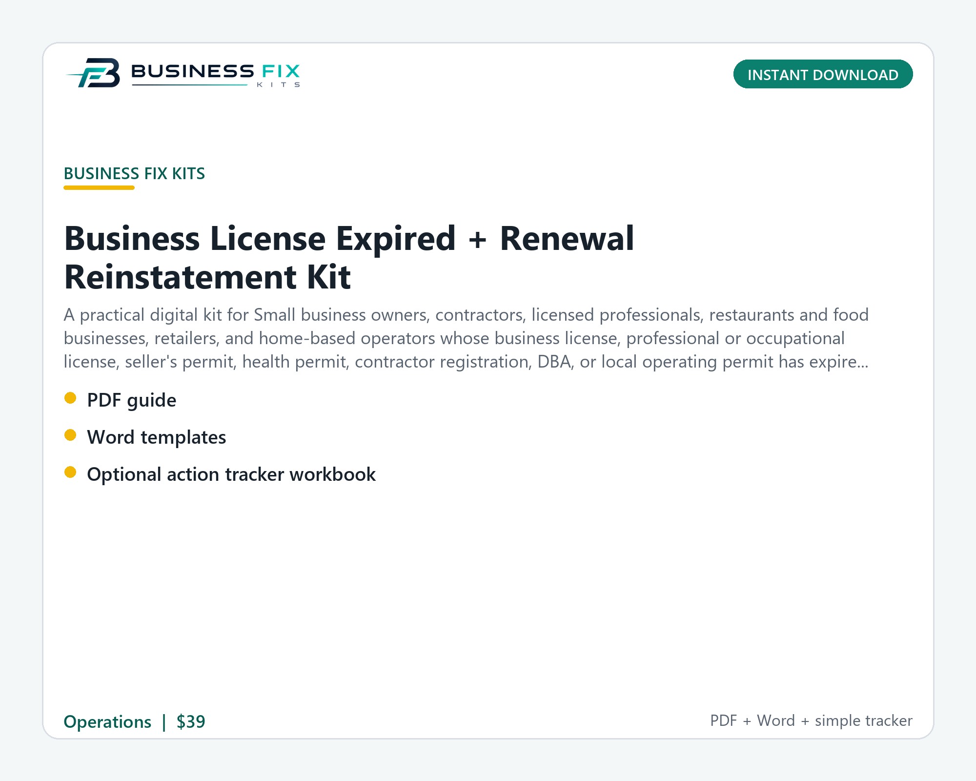 Business License Expired + Renewal Reinstatement Kit illustrated overview