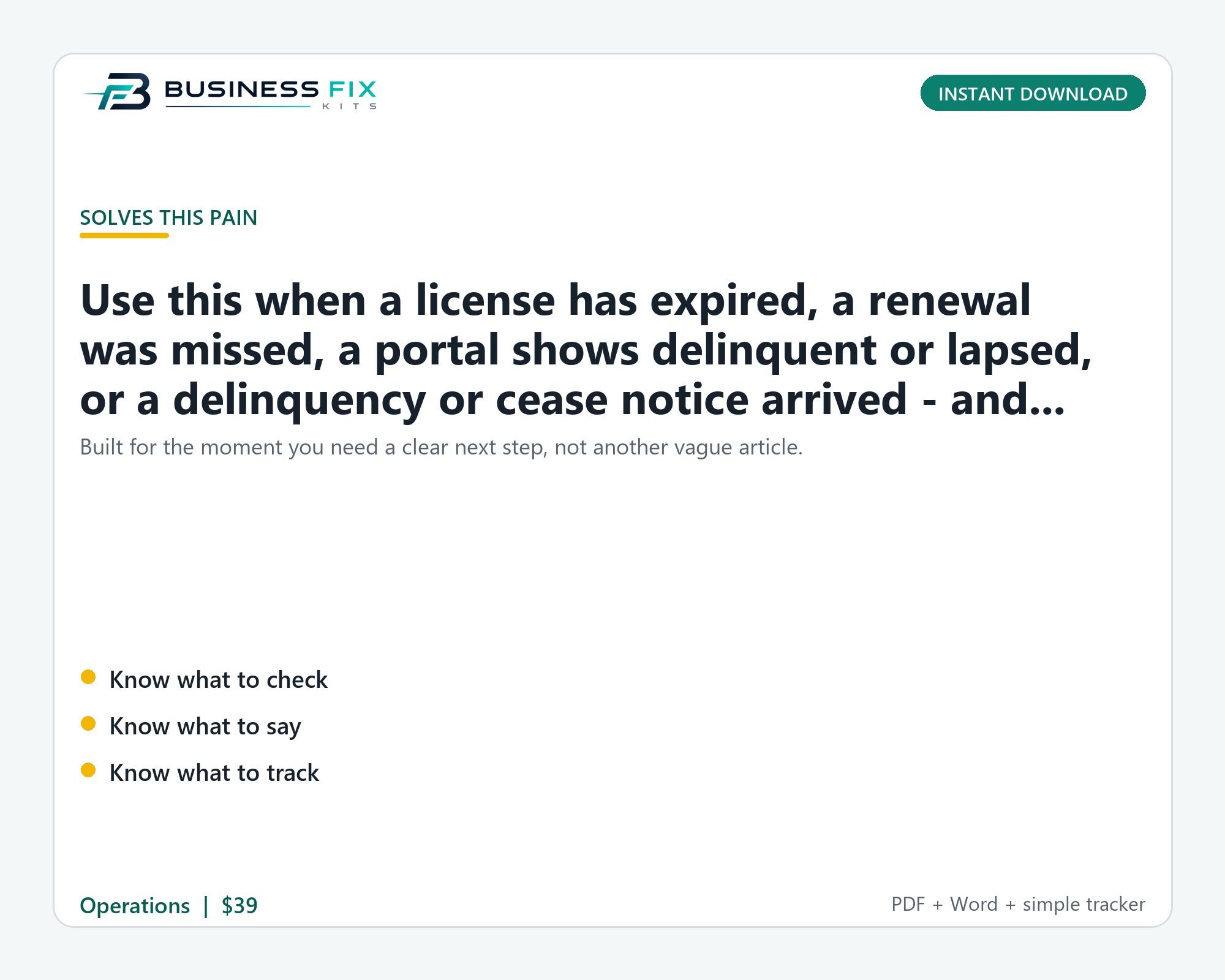 Business License Expired + Renewal Reinstatement Kit product preview