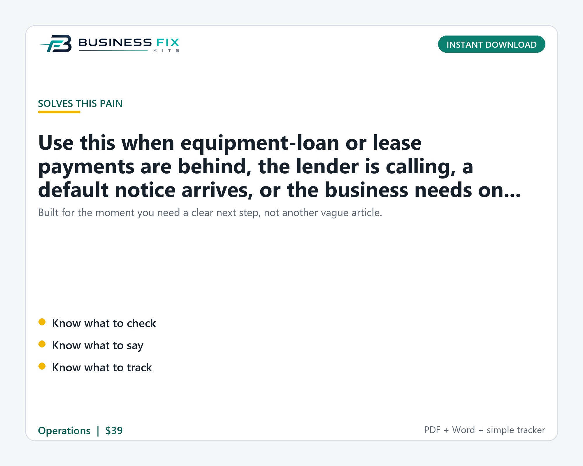 Commercial Equipment Finance Default Workout Kit product preview