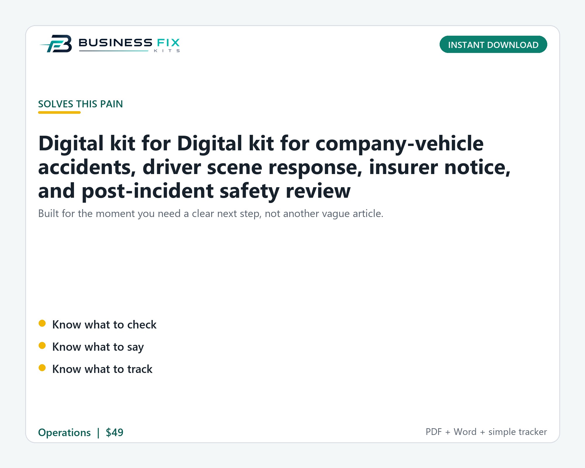 Commercial Fleet Accident Driver Incident Kit product photo