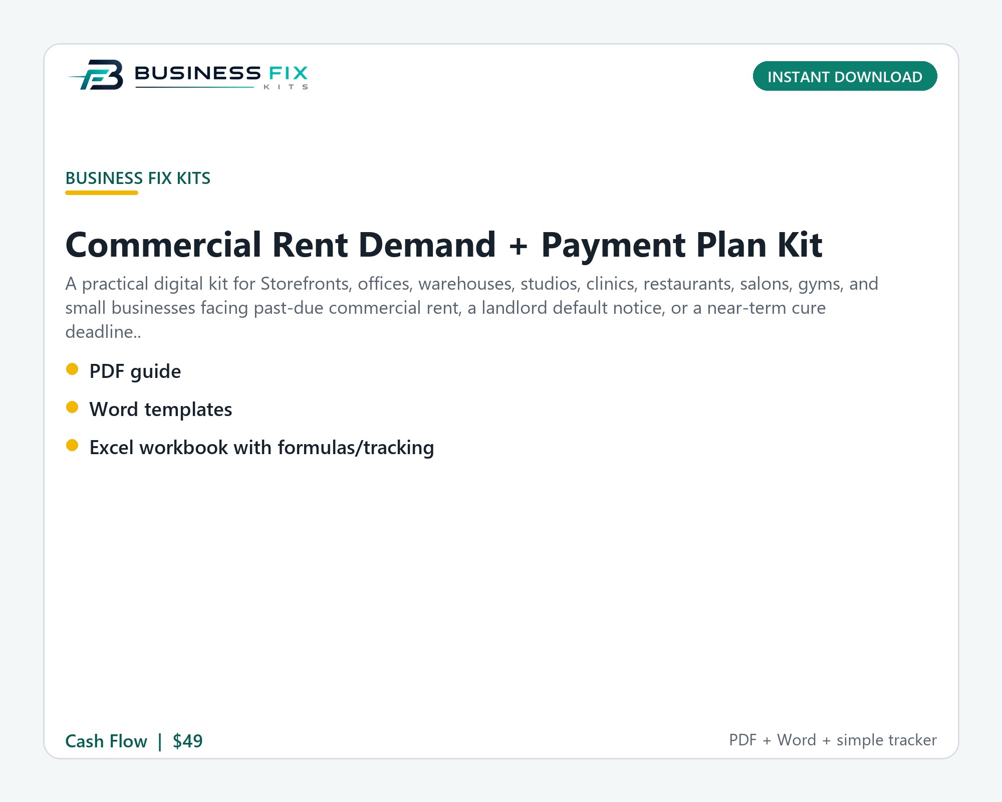 Commercial Rent Demand + Payment Plan Kit illustrated overview