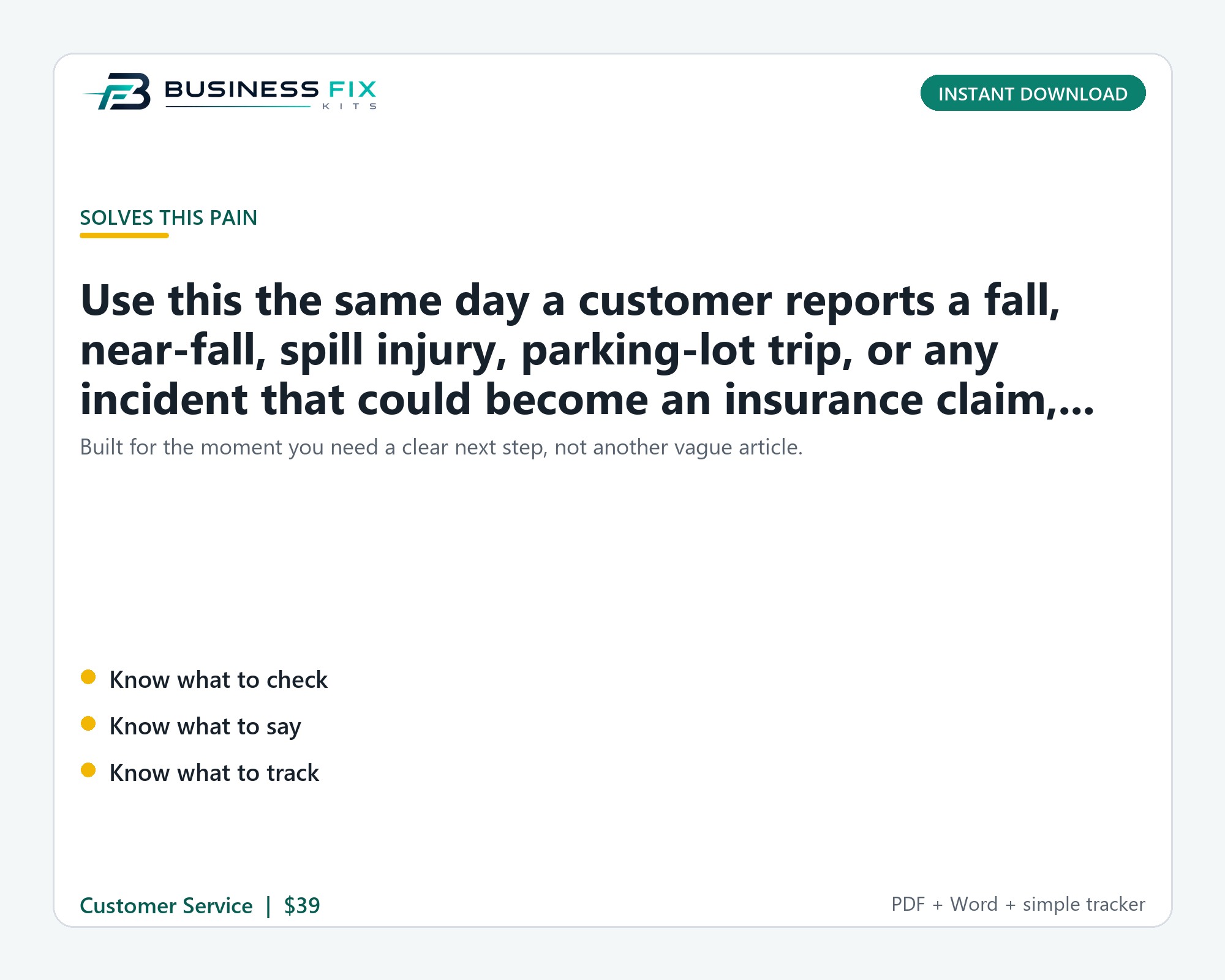 Customer Slip and Fall Incident Insurance Response Kit product preview