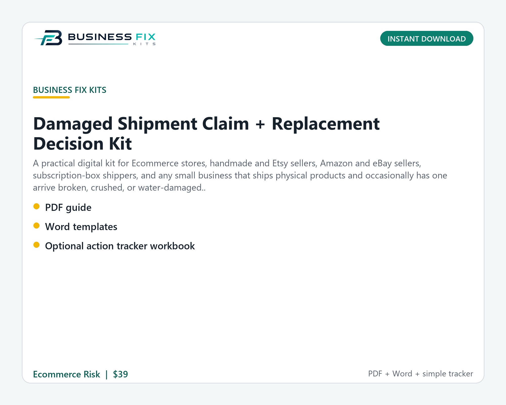 Damaged Shipment Claim + Replacement Decision Kit illustrated overview