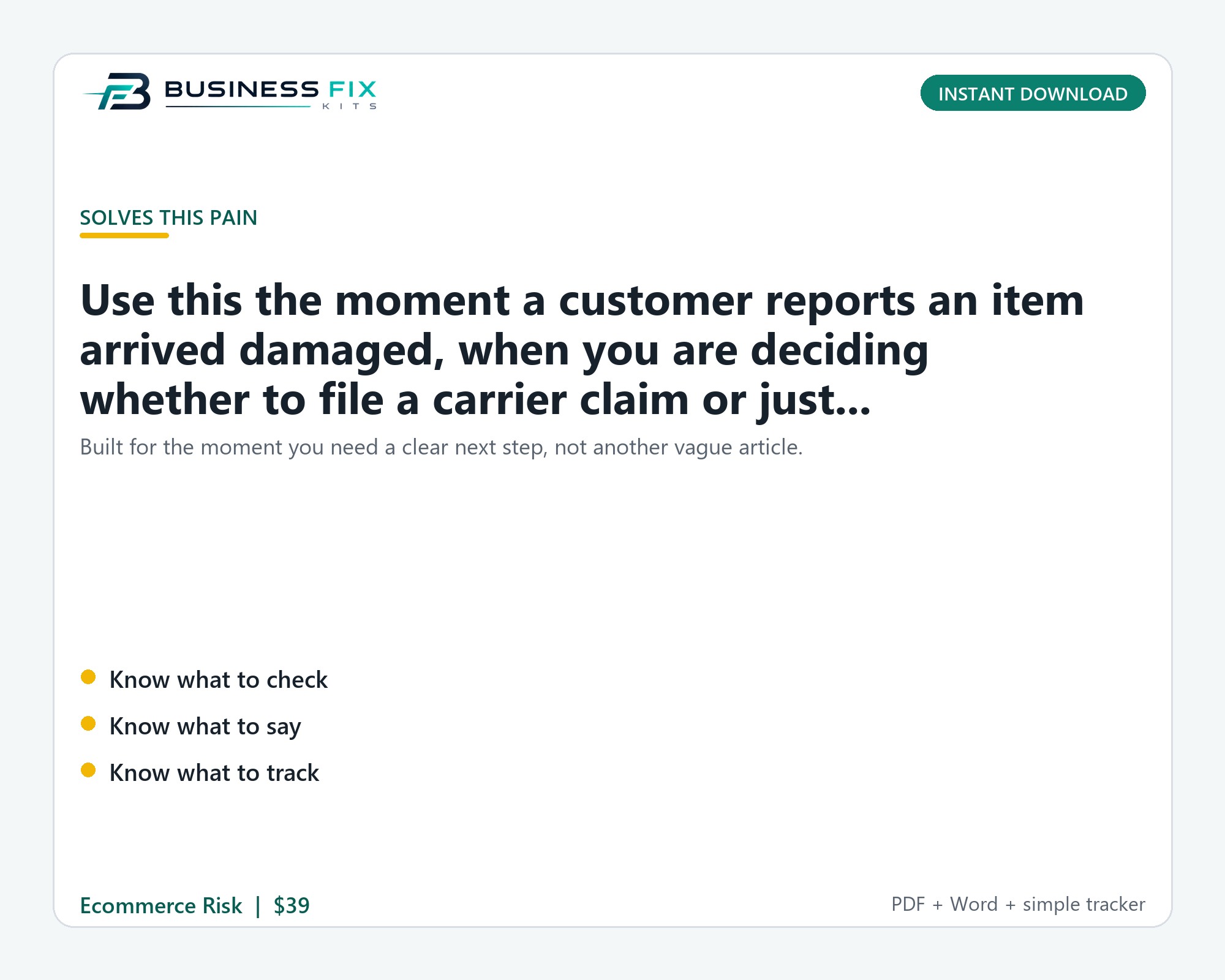 Damaged Shipment Claim + Replacement Decision Kit product preview