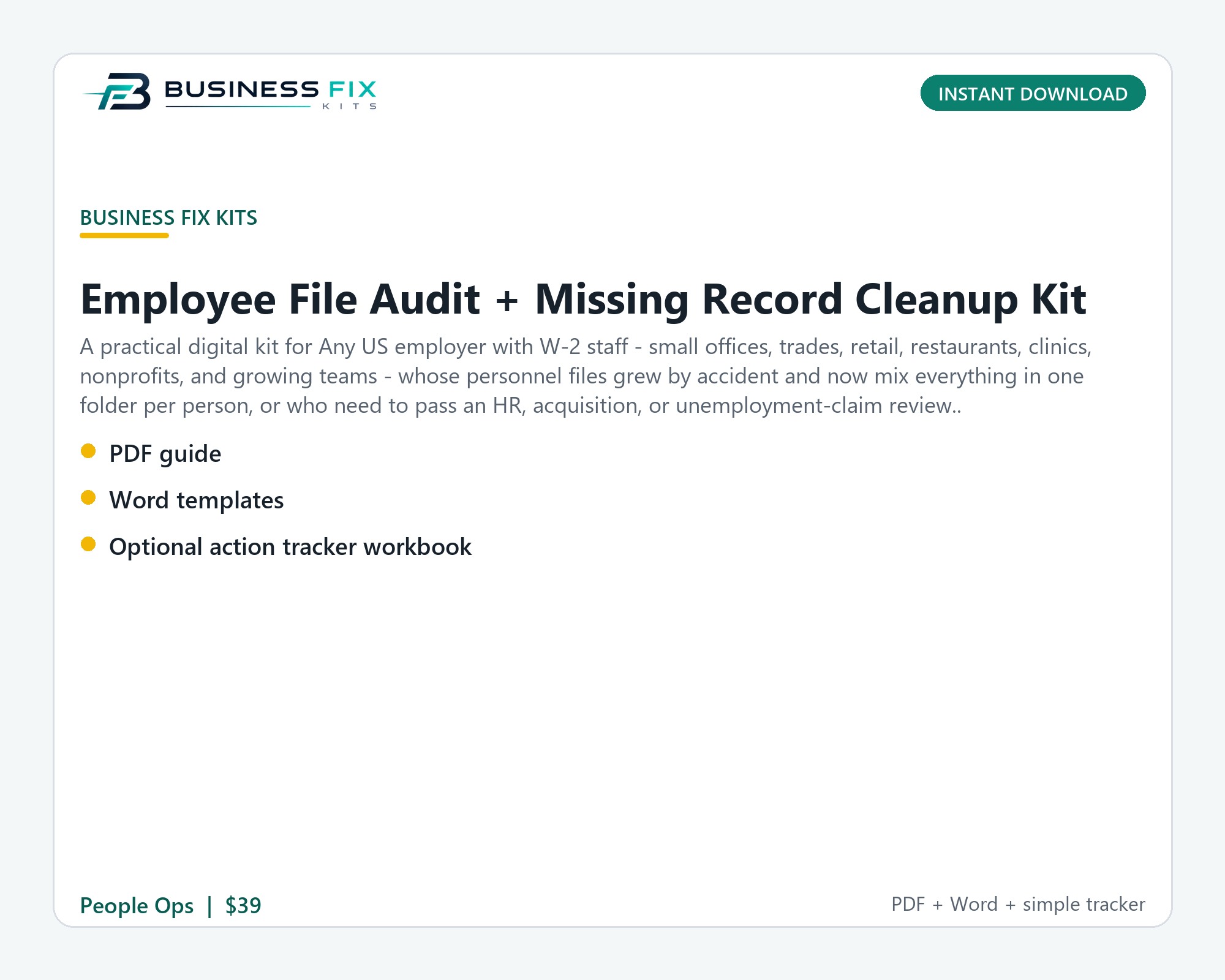 Employee File Audit + Missing Record Cleanup Kit illustrated overview
