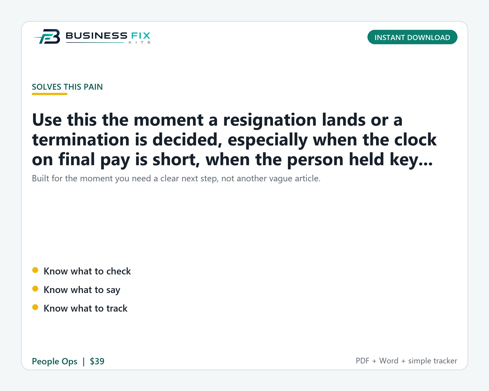 Employee Offboarding + Final Pay & Access Return Kit product preview