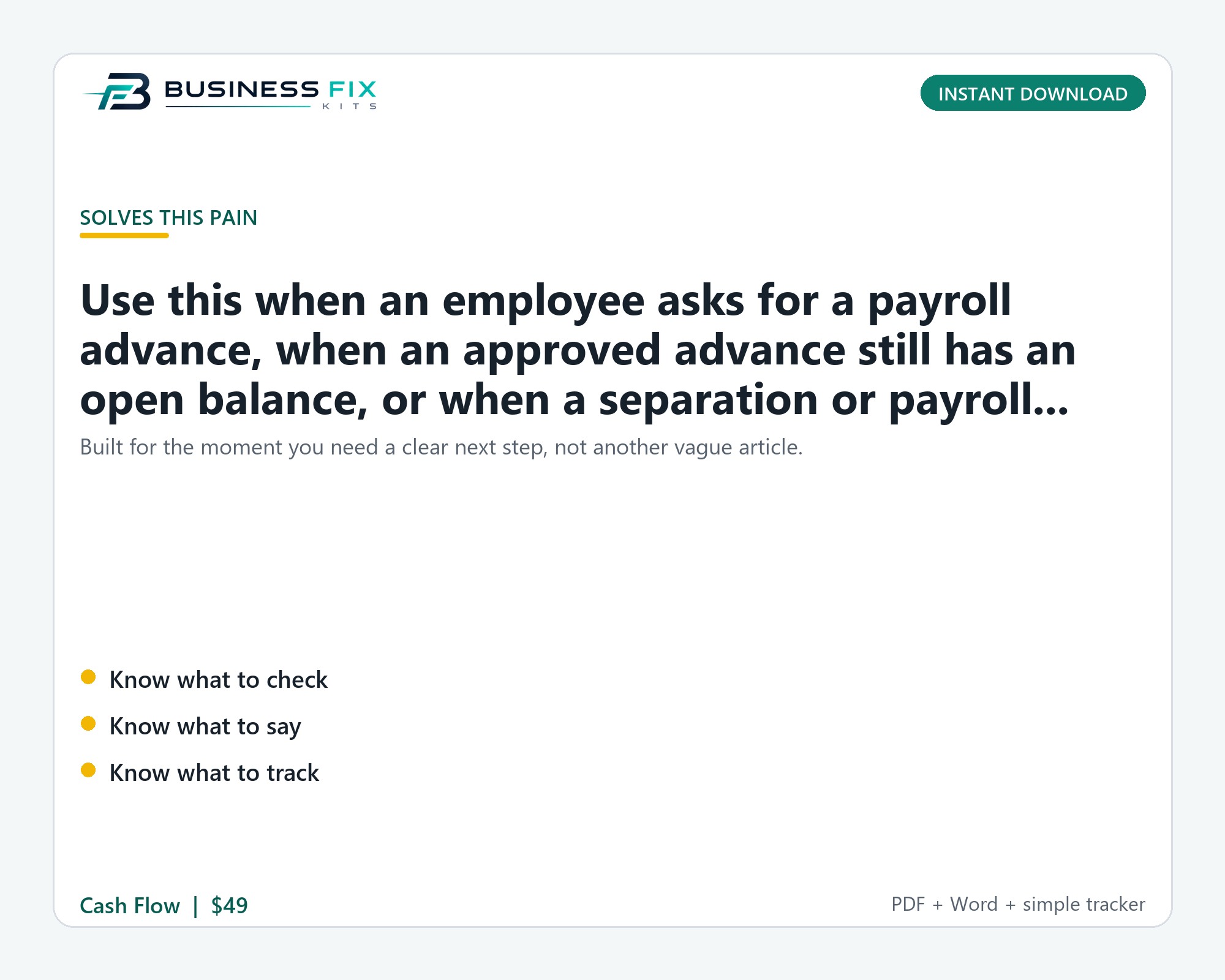Employee Payroll Advance + Deduction Recovery Kit product preview