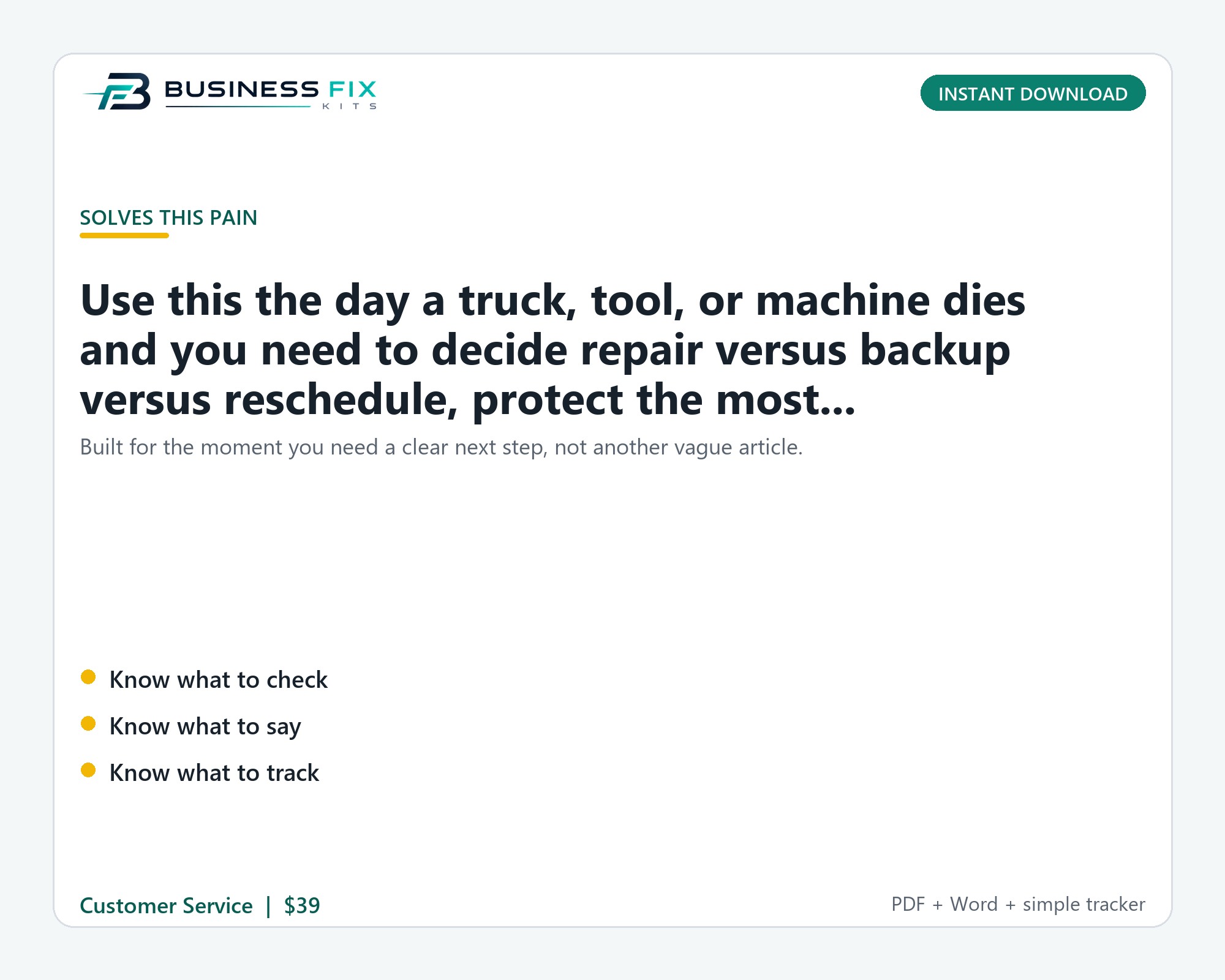 Equipment Breakdown + Customer Reschedule Recovery Kit product preview