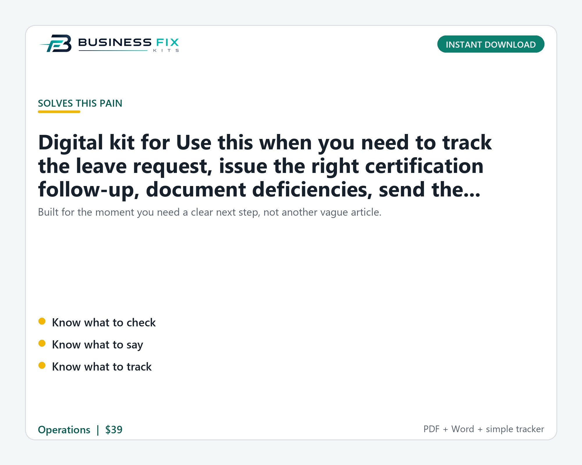 FMLA Certification Follow-Up and Designation Kit product photo