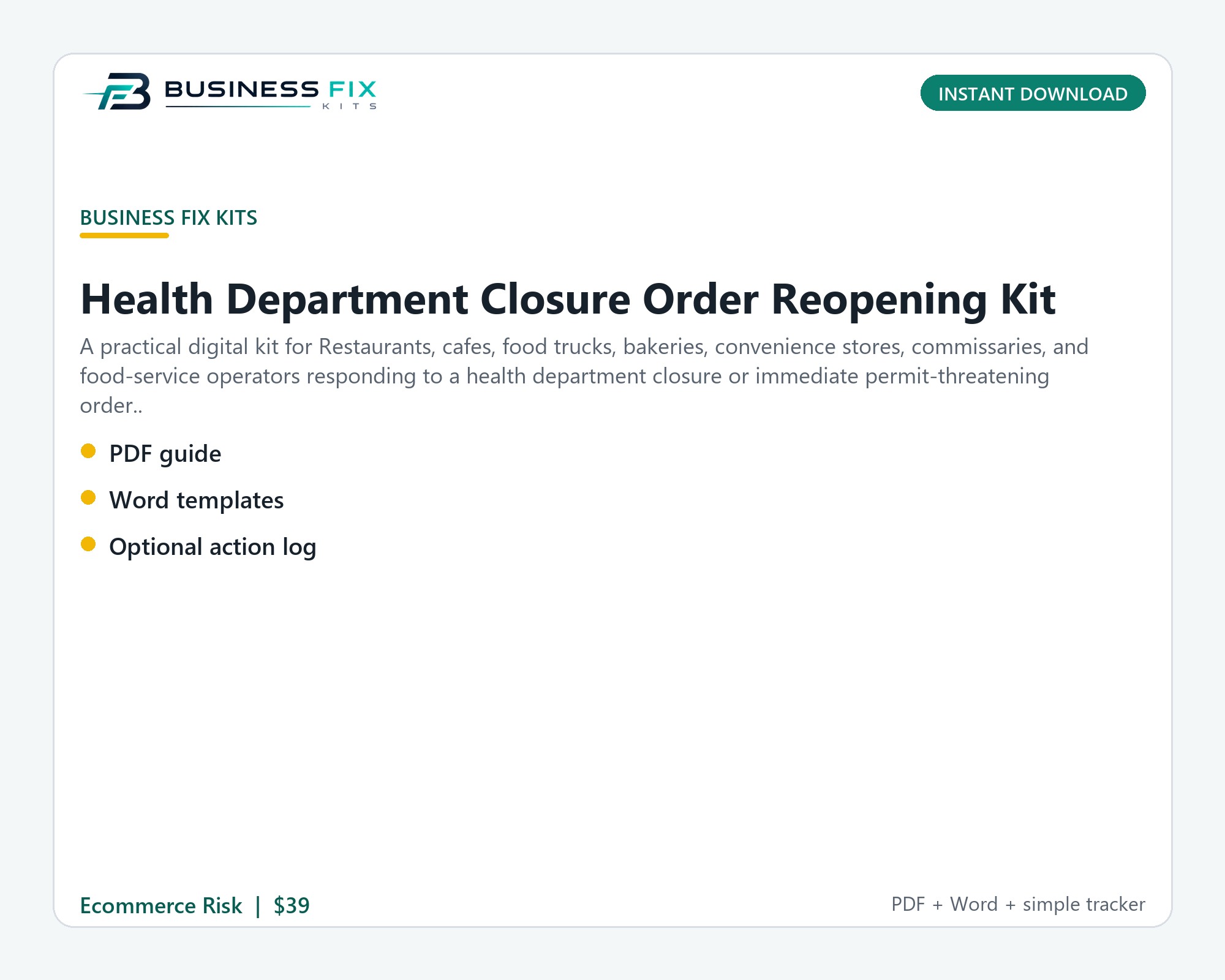 Health Department Closure Order Reopening Kit illustrated overview