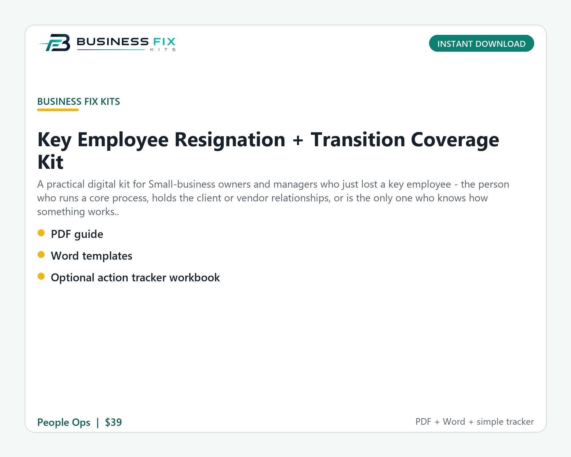 Key Employee Resignation + Transition Coverage Kit illustrated overview