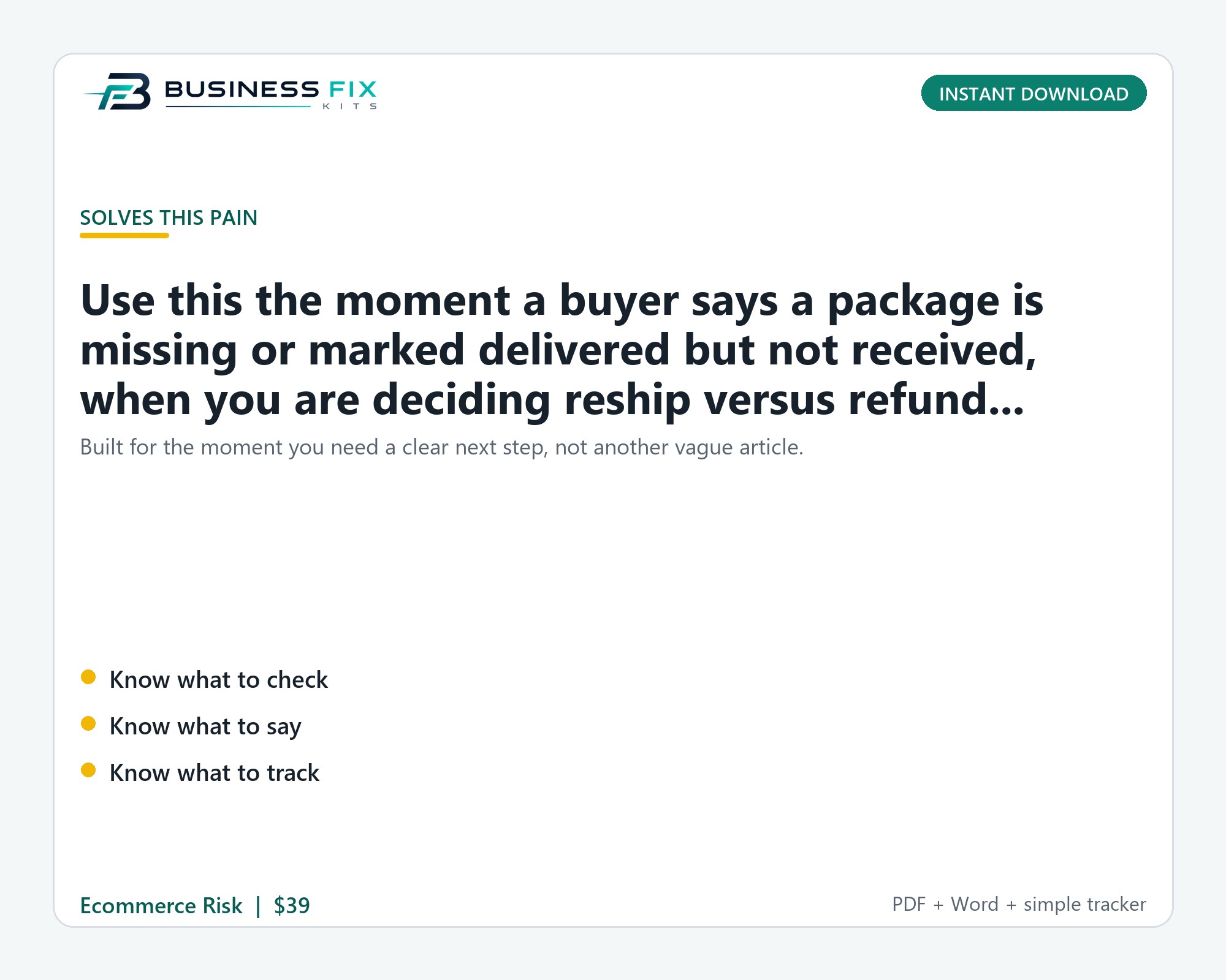 Lost Package Claim + Buyer Save-the-Sale Kit product preview