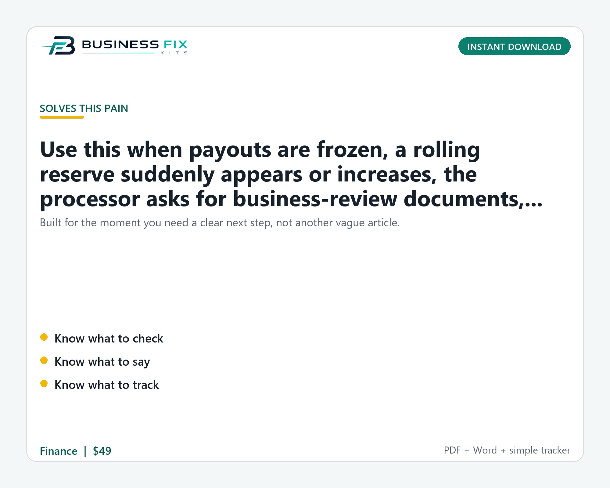 Merchant Account Payout Hold Release Kit product photo