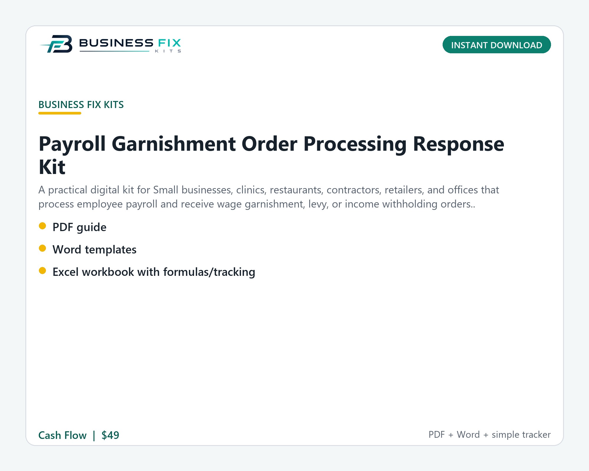 Payroll Garnishment Order Processing Response Kit illustrated overview