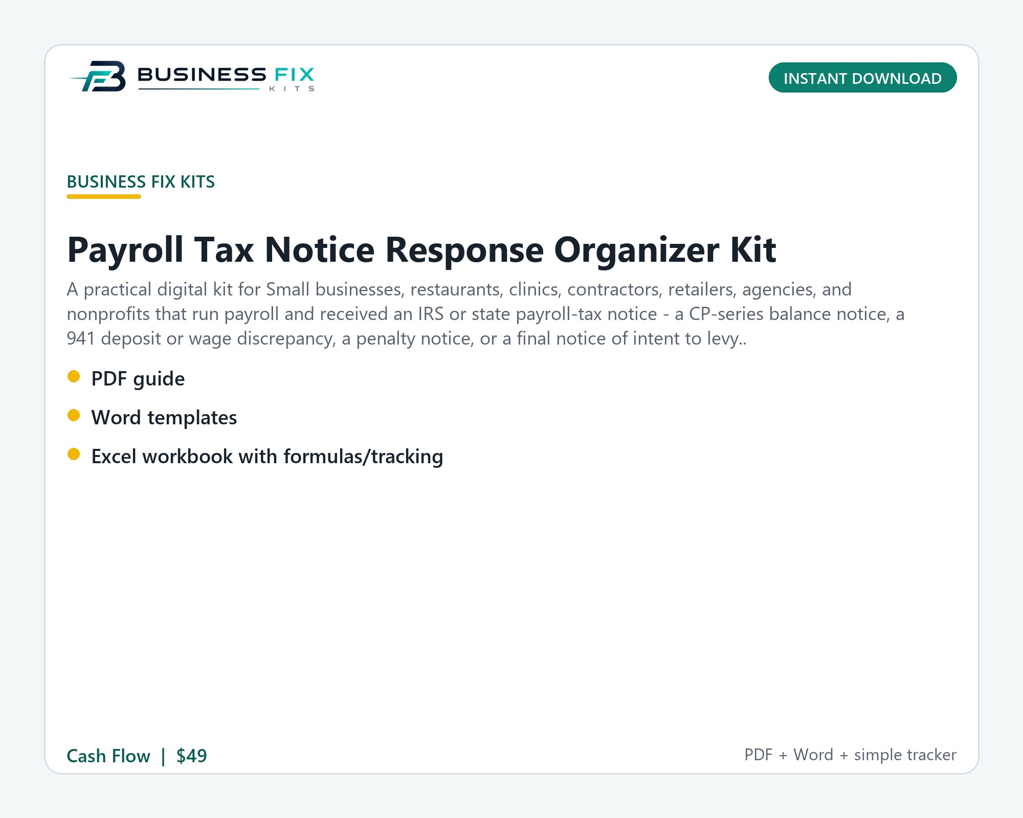 Payroll Tax Notice Response Organizer Kit illustrated overview