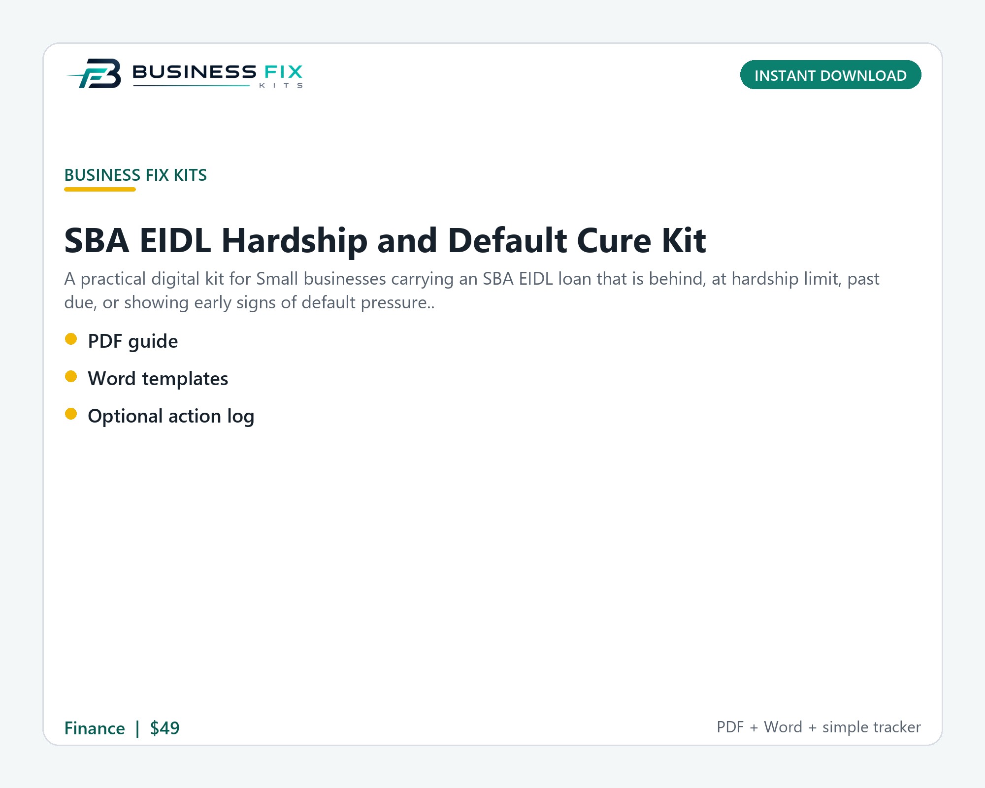 SBA EIDL Hardship and Default Cure Kit illustrated overview