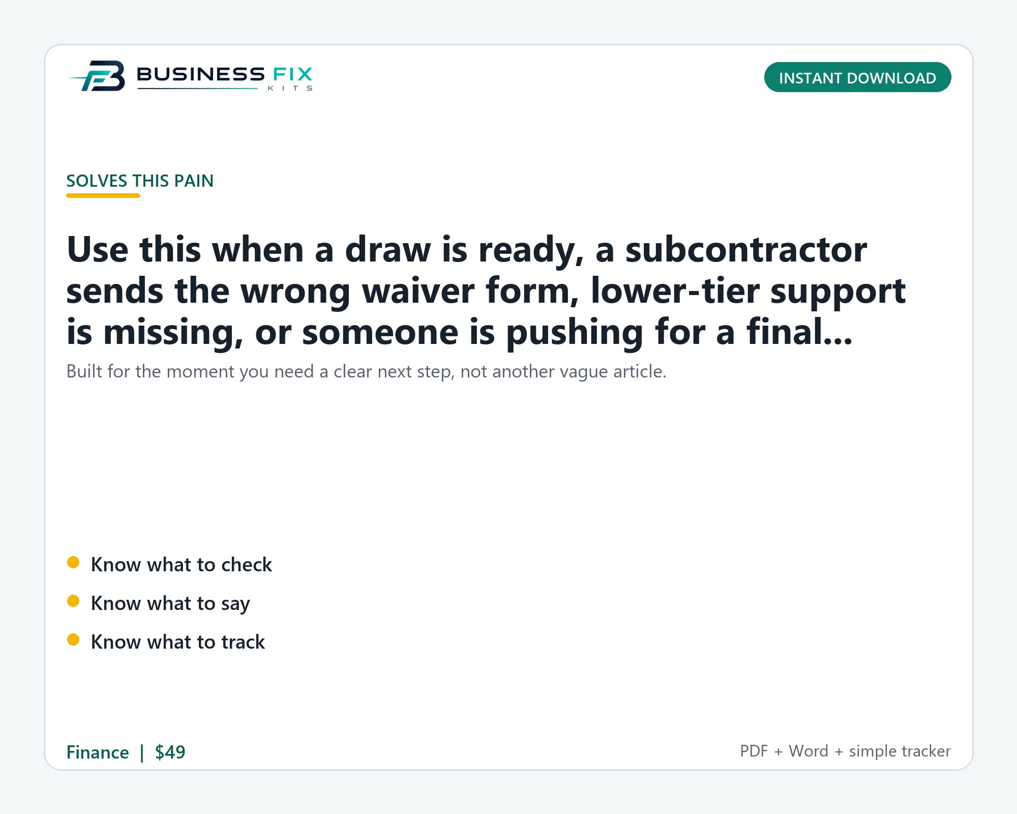 Subcontractor Lien Waiver + Progress Payment Kit product preview