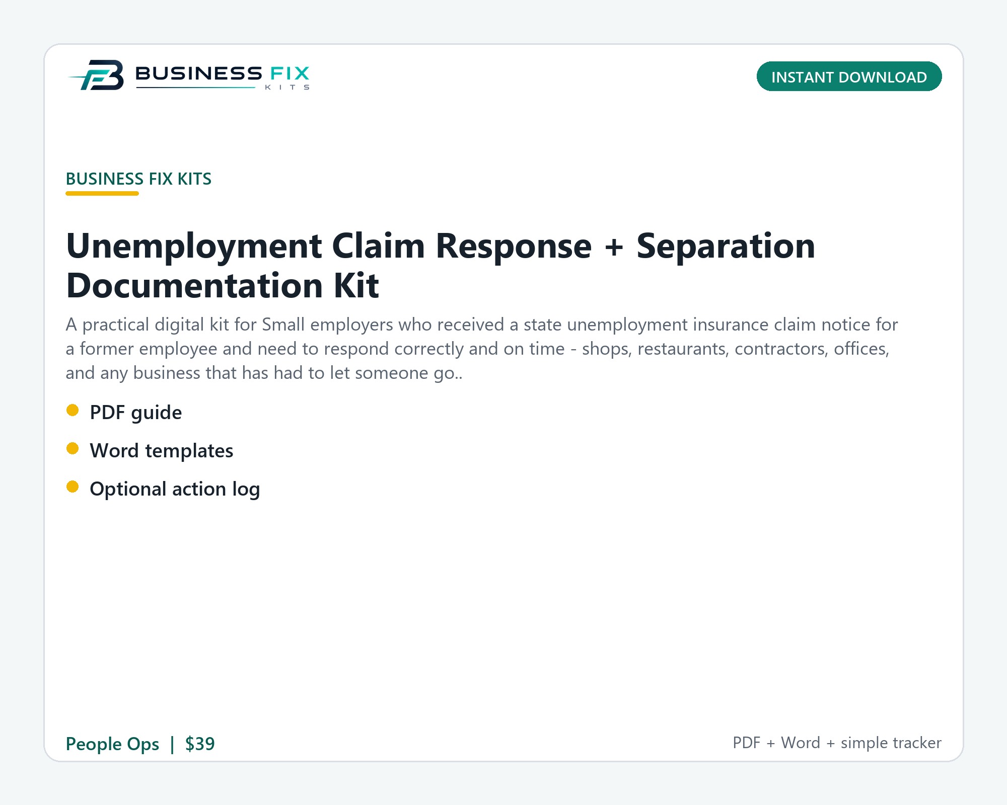Unemployment Claim Response + Separation Documentation Kit illustrated overview