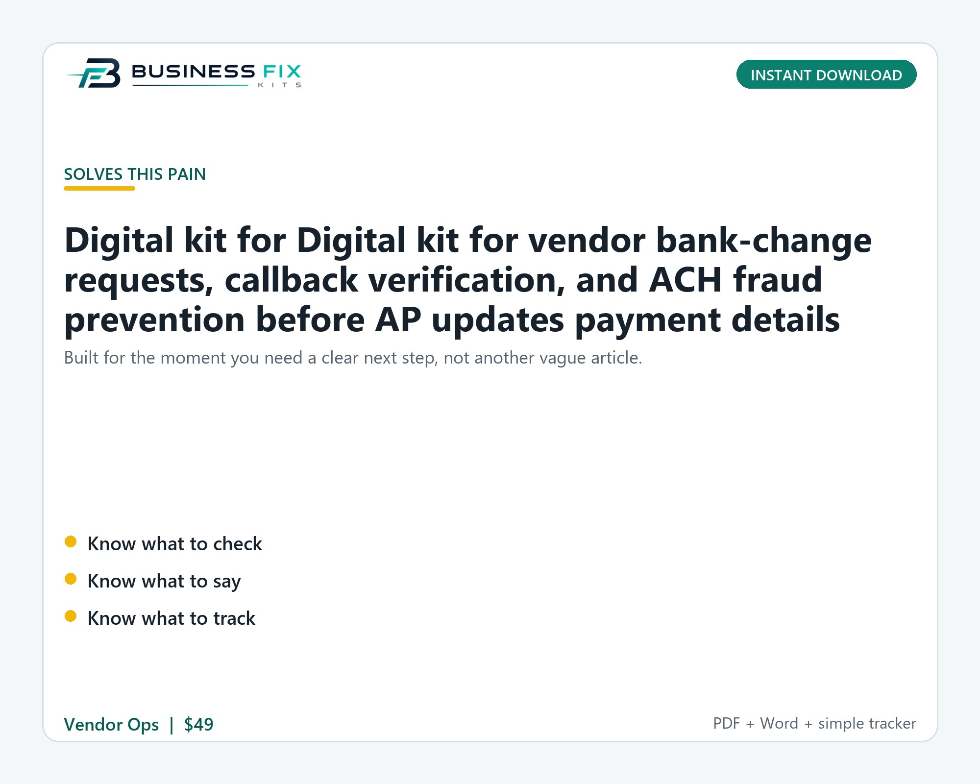 Vendor ACH Change Fraud Verification Kit product photo