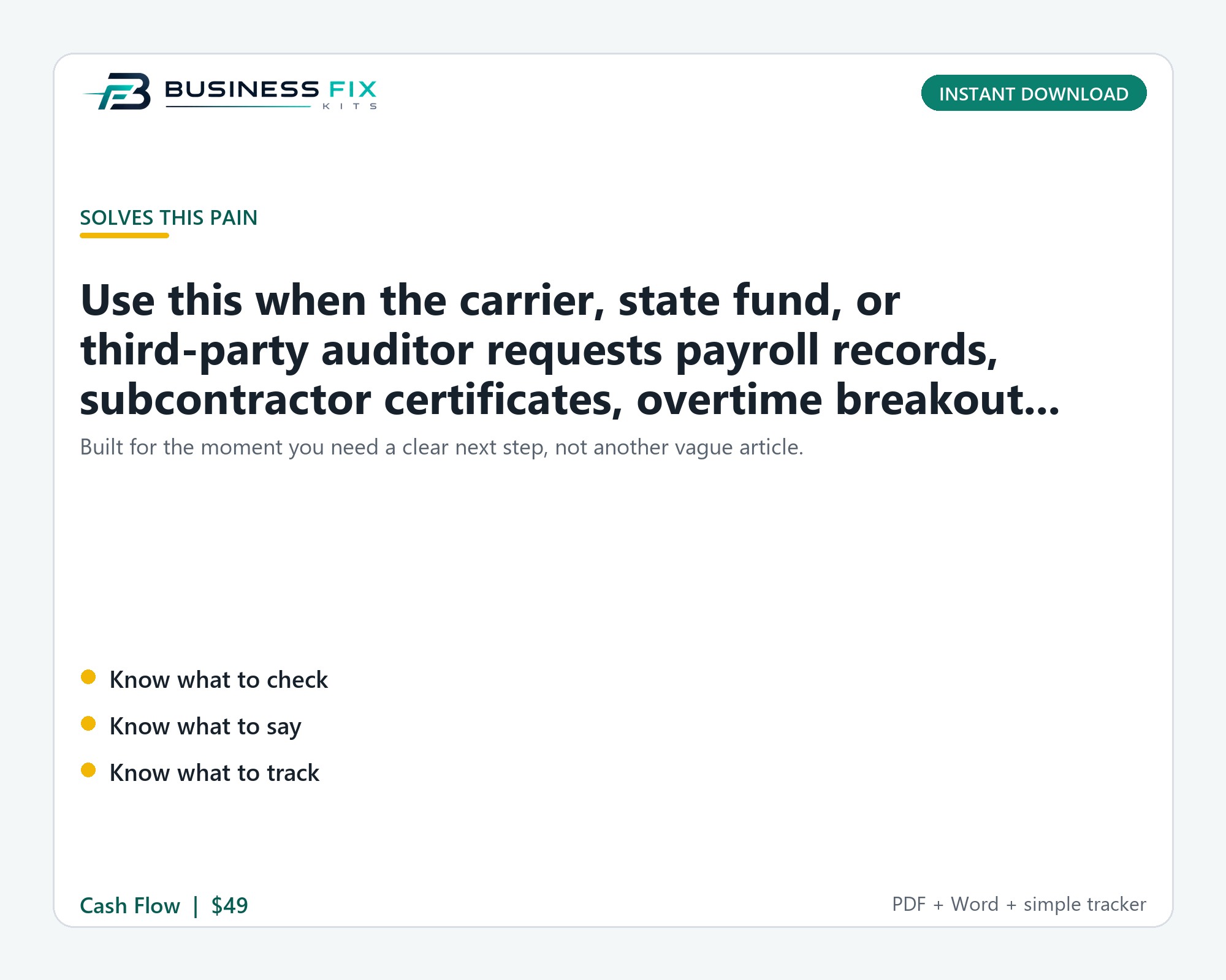 Workers Comp Audit + Payroll Class Code Response Kit product preview
