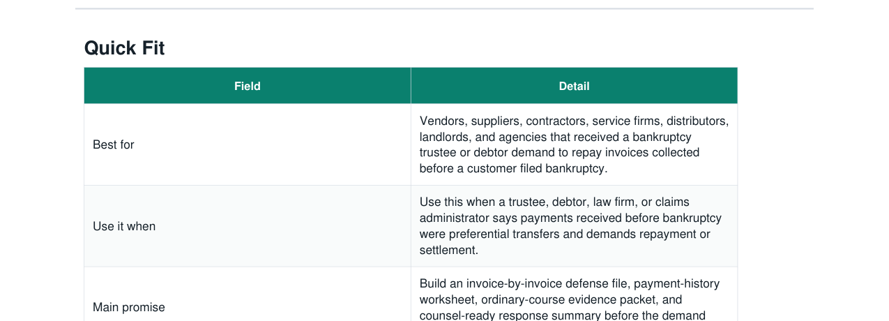 Bankruptcy Preference Demand Response Kit real file preview