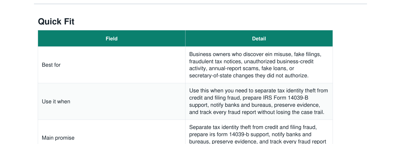 Business Identity Theft + EIN Fraud Response Kit real file preview