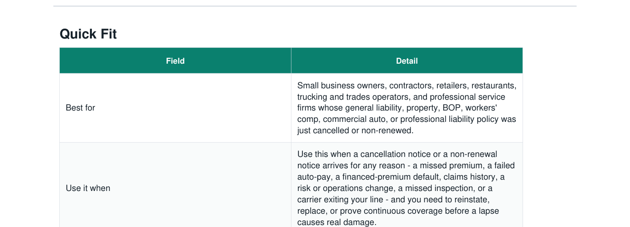 Business Insurance Cancellation + Reinstatement Kit real file preview