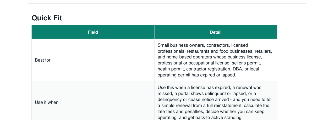 Business License Expired Renewal + Reinstatement Kit real file preview