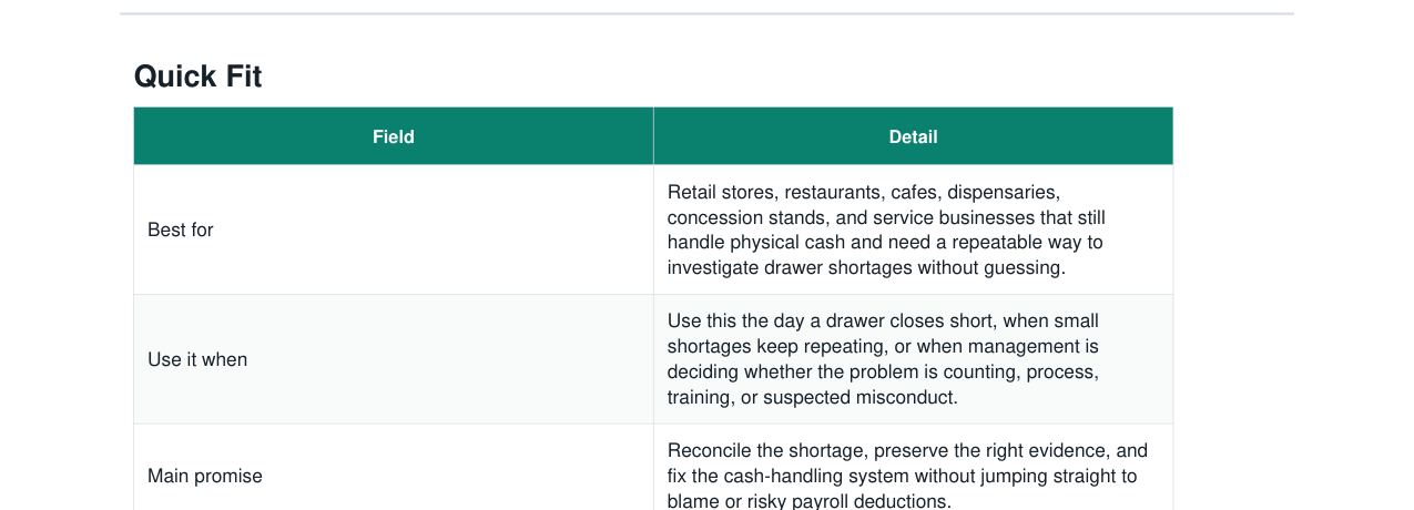 Cash Drawer Shortage Investigation + Recovery Kit real file preview