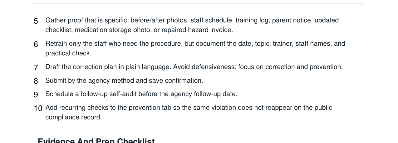 Childcare Licensing Violation Correction Plan Kit real file preview