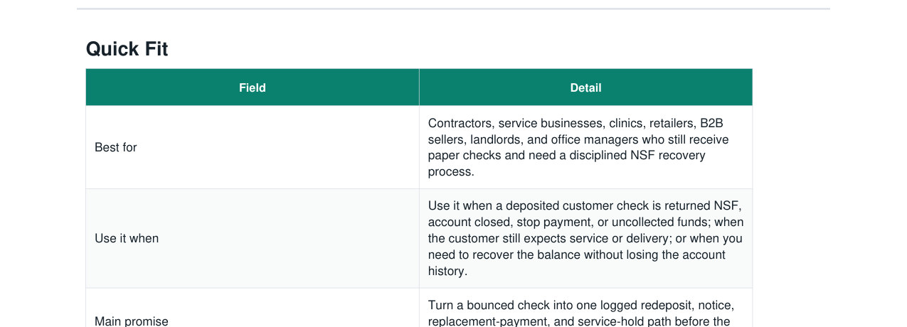Customer Check Bounce NSF Recovery Kit real file preview