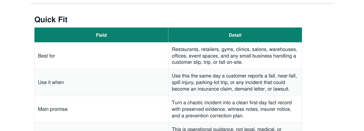 Customer Slip and Fall Incident Insurance Response Kit real file preview