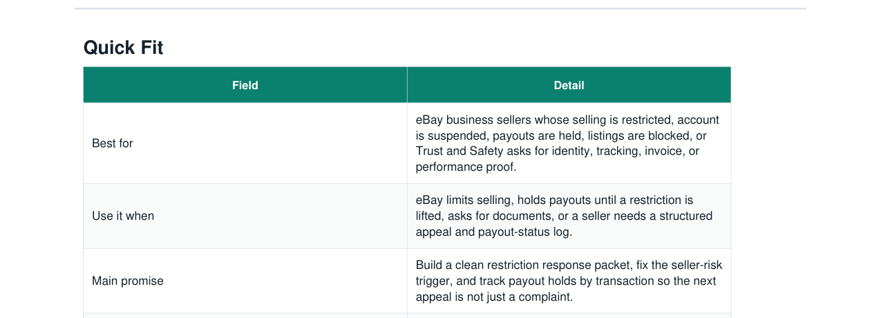 eBay Seller Restriction + Payout Hold Appeal Kit real file preview