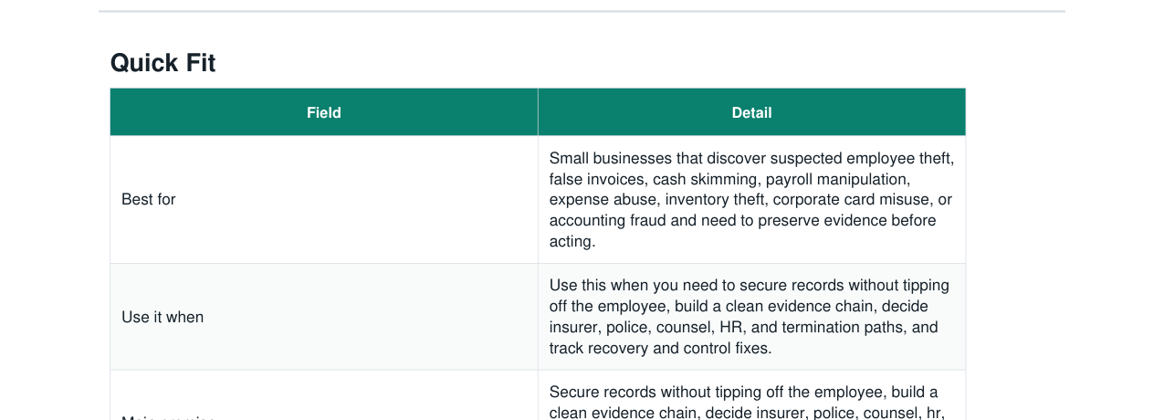 Employee Embezzlement Discovery Response Kit real file preview
