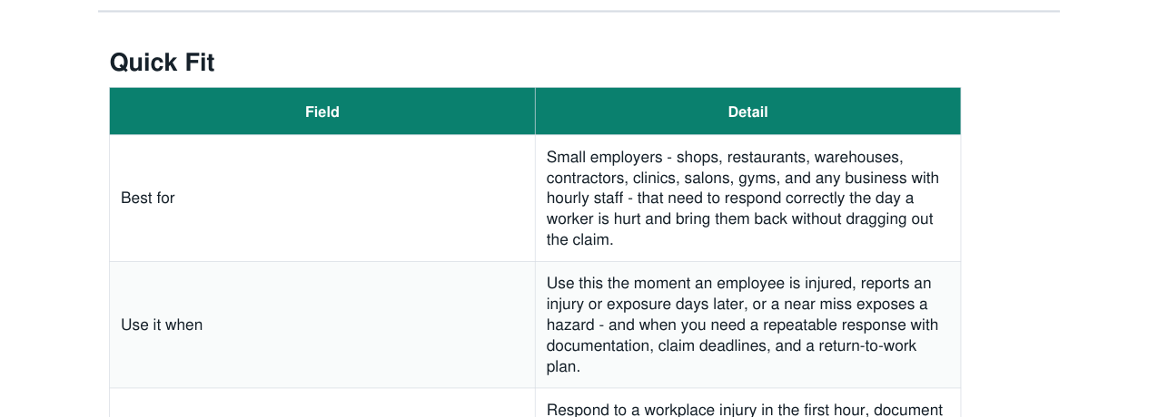 Employee Injury Incident Response + Return-to-Work Kit real file preview