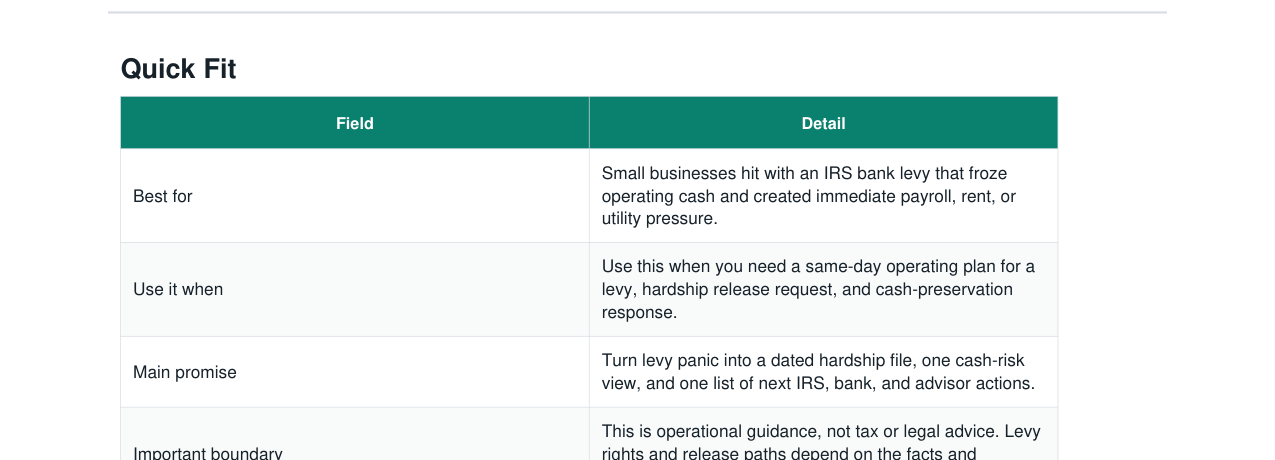 IRS Bank Levy Release Hardship Response Kit real file preview