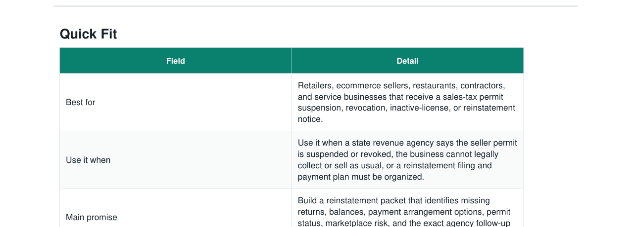 Sales Tax Permit Suspension Reinstatement Kit real file preview
