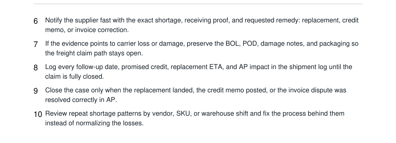 Supplier Short Shipment Claim Reconciliation Kit real file preview