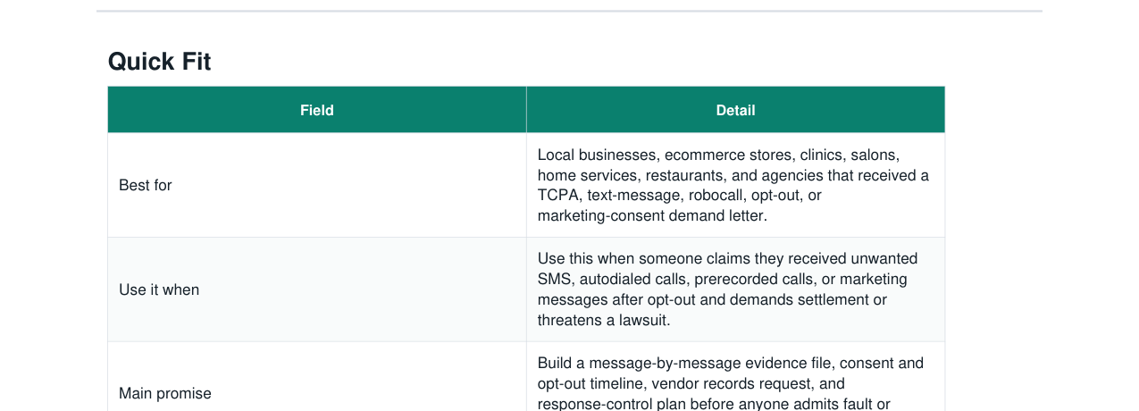 TCPA Text Message Demand Letter Response Kit real file preview