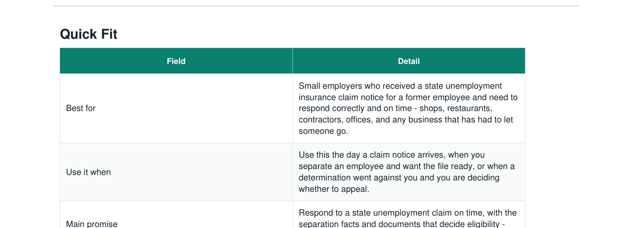 Unemployment Claim Response + Separation Documentation Kit real file preview