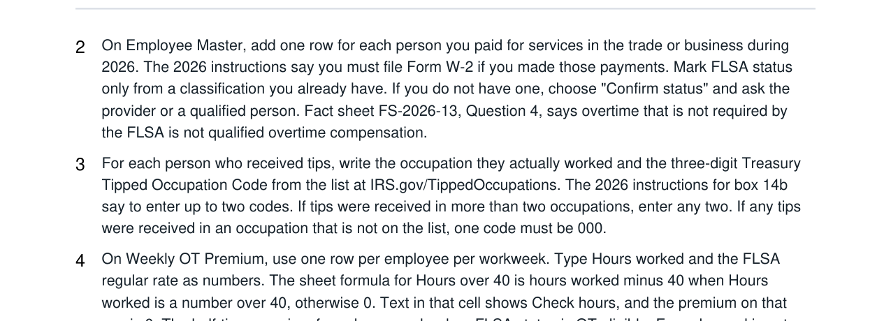 W-2 Year-End Payroll Close Kit (2026 Overtime + Tips Codes) real file preview